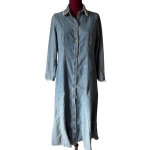 Isabella Bird Denim Midi Dress Collared Western Snap Front Blue 10 Petite